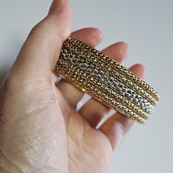 **Final Sale** Amrita Singh Totec Gold Tone Silver Tone Bangle Bracelet 7.75" - Picture 3 of 12